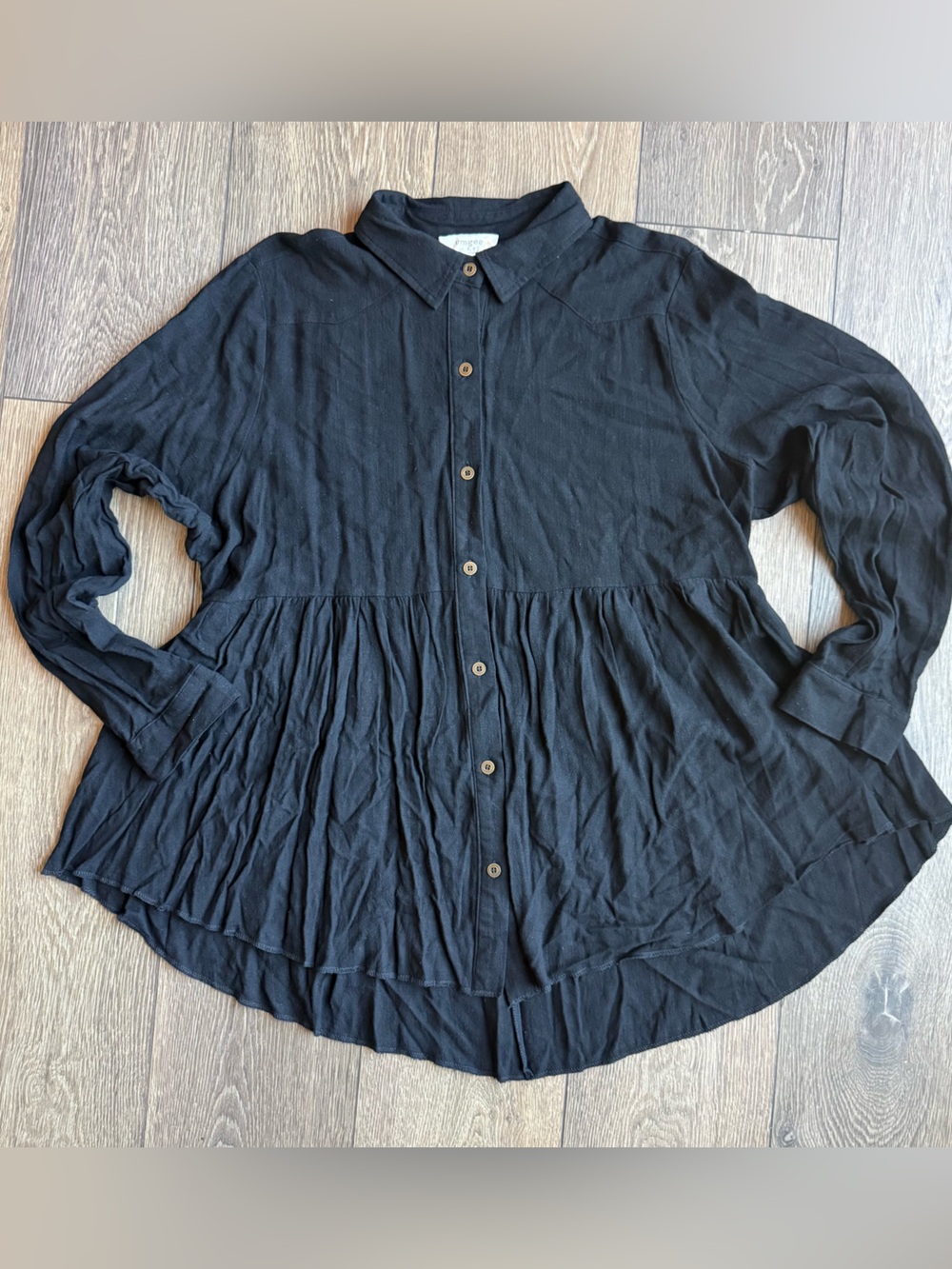 Umgee Women’s XL Black Button-Front Linen Cotton Blend Peplum  Tunic Boho